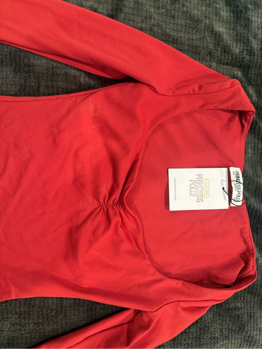Princess Polly Red Long Sleeve Scoop Ruched Top